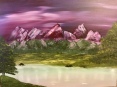 Crimson mountain pond acrylic painting