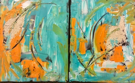 Abstract turquoise orange artwork painting